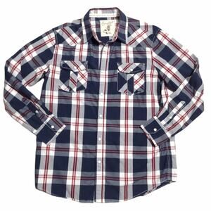 COASTAL Men's Plaid Long Sleeve Snap Front Western Dress Shirt Size L Cowboy